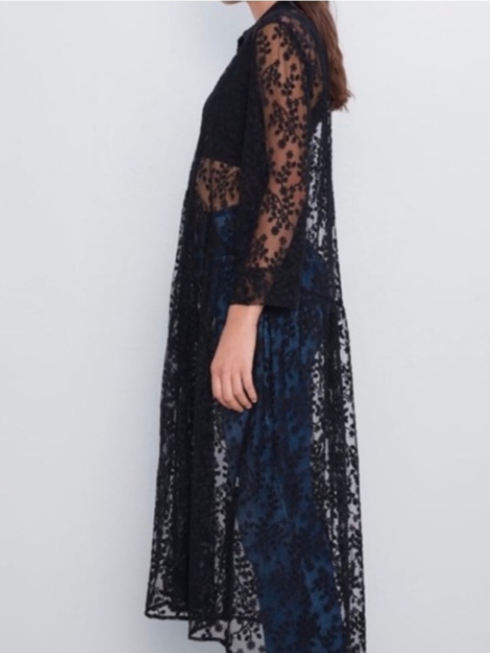 ZARA Black Lace Maxi Shirt Dress. XL – NWT - Picture 2 of 10